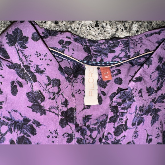 PILCRO Anthropologie Romy Button Down Purple Floral Size XLP - Picture 12 of 14